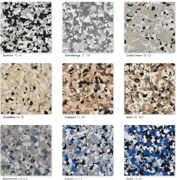 This is a picture of the Polymer Flake Garage Collection samples 